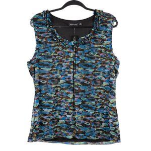 Notations Tank Shirt XL Womens NEW Ruffle Scoop Neck Abstract Top Sleeveless